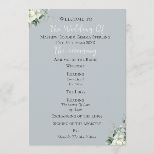 Modern Eucalyptus Wedding Program Programme (Front)