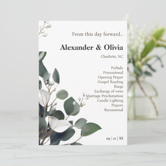 Modern Eucalyptus Wedding Programme (Standing Front)