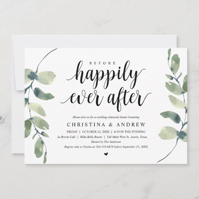 Modern Eucalyptus, Wedding Rehearsal Dinner Invitation (Front)