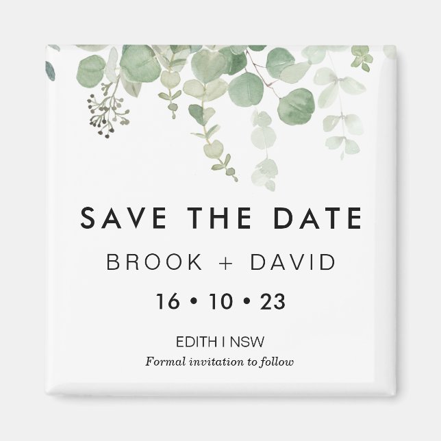 Modern Eucalyptus Wedding Save The Date Magnet (Front)