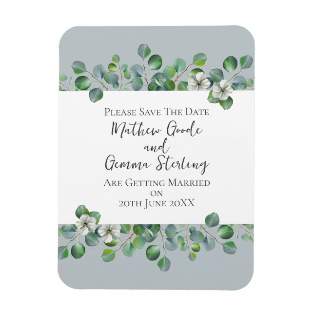 ~Modern Eucalyptus Wedding Save The Date Magnet (Vertical)