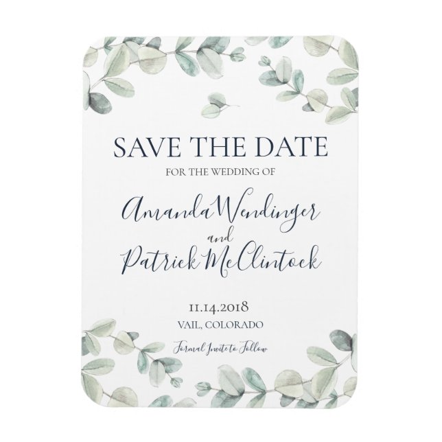 Modern Eucalyptus Wedding Save the Date Magnets (Vertical)