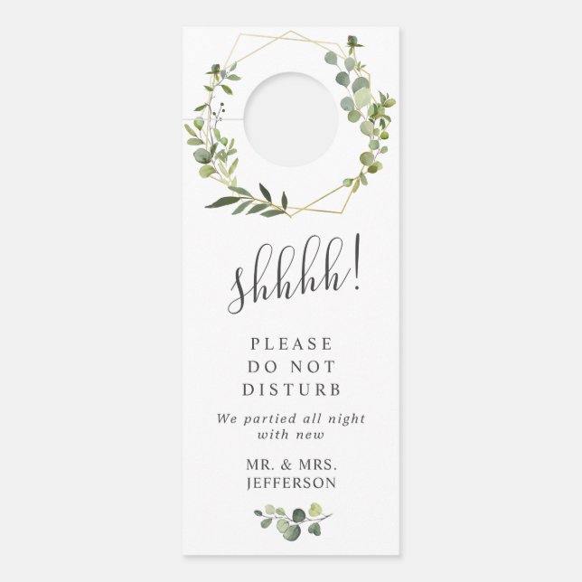Modern Eucalyptus Wedding Welcome Do Not Disturb Door Hanger (Front)