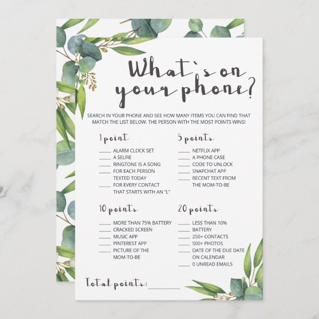 Modern Eucalyptus What's On Your Phone Game (Front/Back)