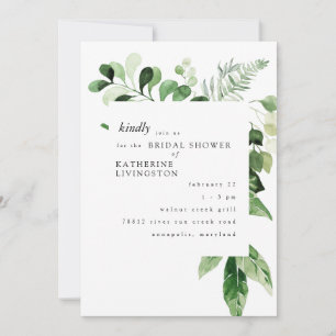Modern Eucalyptus White Bridal Shower Invitation