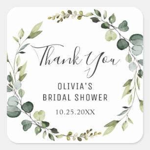 Modern Eucalyptus Wreath Bridal Shower Boho Square Sticker