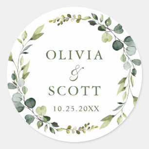Modern Eucalyptus Wreath Floral Wedding Boho Classic Round Sticker