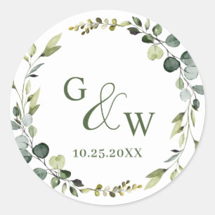 Modern Eucalyptus Wreath Frame Floral Wedding Boho Classic Round Sticker