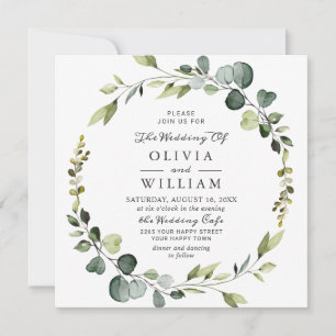 Modern Eucalyptus Wreath Frame PHOTO Wedding Invitation