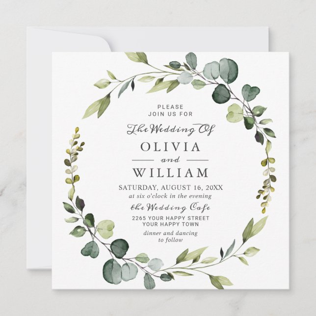 Modern Eucalyptus Wreath Frame PHOTO Wedding Invitation (Front)