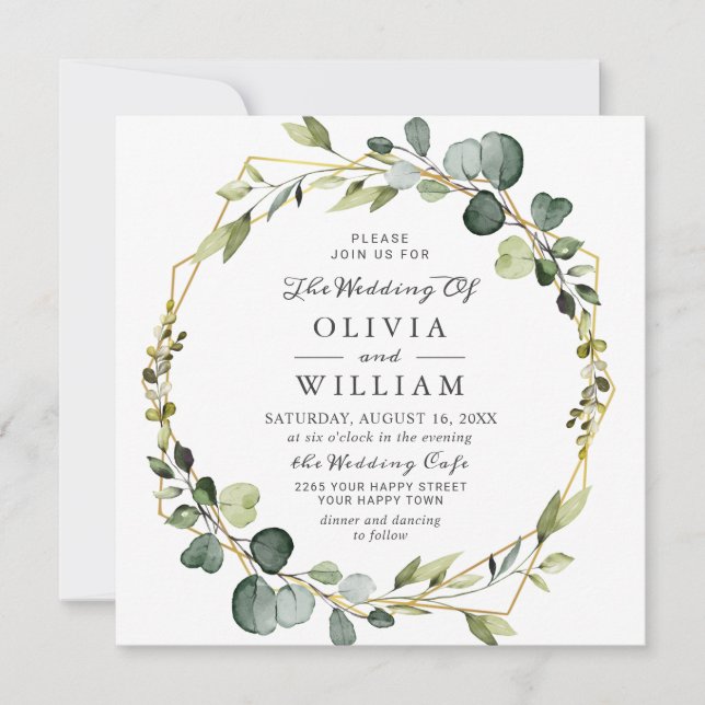 Modern Eucalyptus Wreath Frame Wedding Boho Invitation (Front)