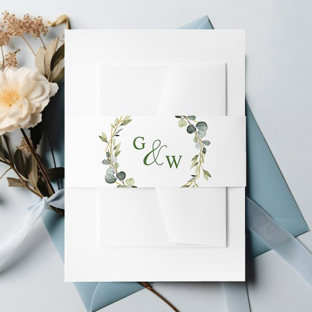 Modern Eucalyptus Wreath Frame Wedding Boho Invitation Belly Band (Creator Uploaded)