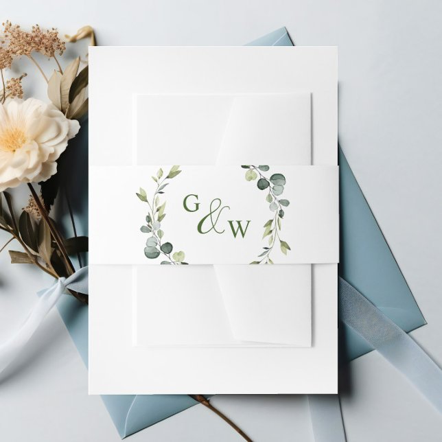 Modern Eucalyptus Wreath Frame Wedding Boho Invitation Belly Band (Creator Uploaded)
