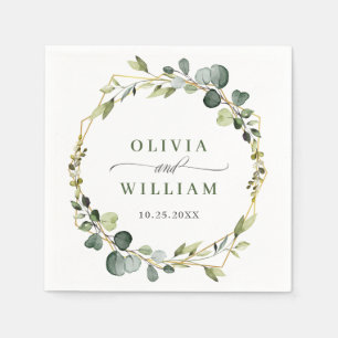 Modern Eucalyptus Wreath Frame Wedding Paper Napkin