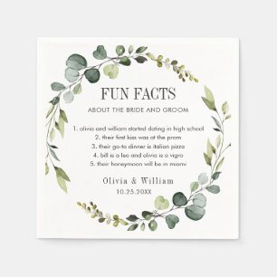 Modern Eucalyptus Wreath Fun Facts Wedding Boho Napkin