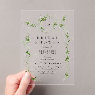 Modern Eucalyptus Wreath Monogram Bridal Shower Acrylic Invitations