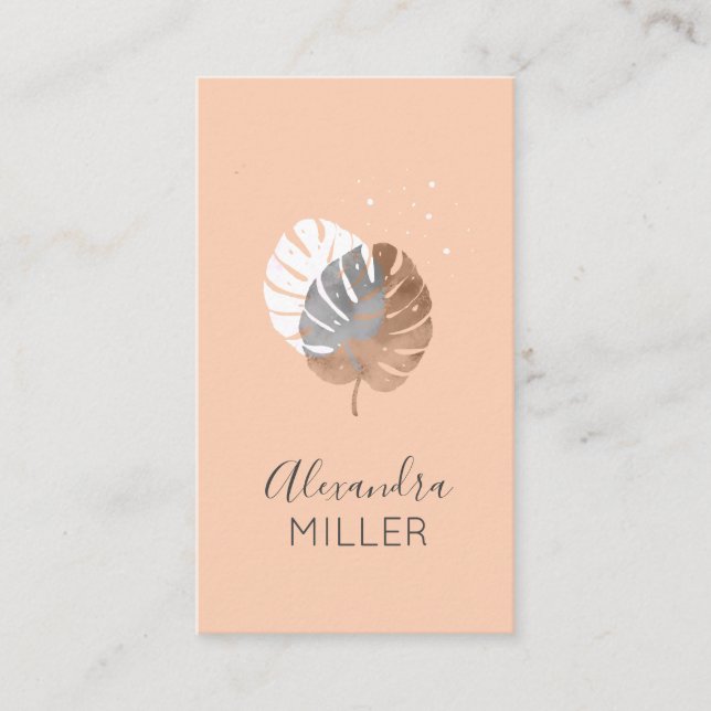 Modern event planner minimalistic tropical leaves business card (Front)