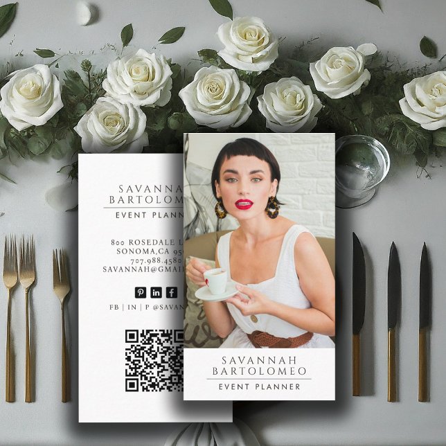 Modern Event Planner Photo QR Code Social Media Business Card (Creator Uploaded)