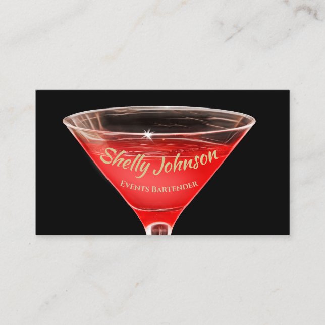 Modern Events Bartender Red Liquid Glass Business Card (Front)