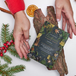 Modern Evergreen Greenery Holiday Party Invitation