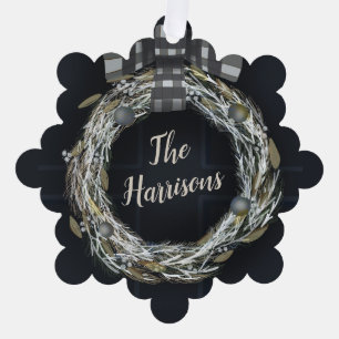 Modern Evergreen Wreath Family Photo Tree Decoration Card