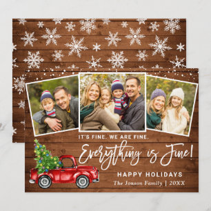 Modern Everything is Fine Christmas 3 Photo Holiday Card