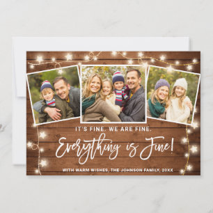 Modern Everything is Fine Christmas 3 Photo Holiday Card