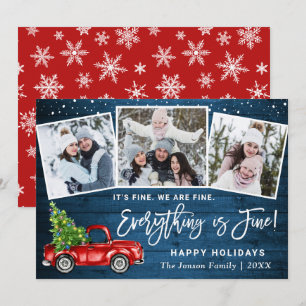 Modern Everything is Fine Christmas 3 Photo Holiday Card