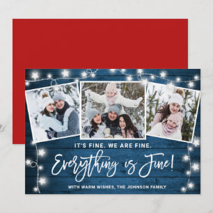 Modern Everything is Fine Christmas 3 Photo Holiday Card