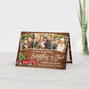 Modern Everything is Fine Christmas 3 Photo Holiday Card