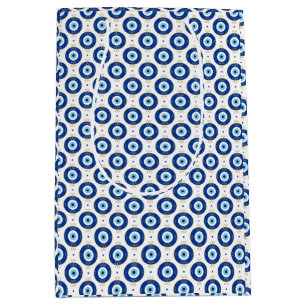 Modern Evil Eye Pattern Blue & Gold Protection Medium Gift Bag