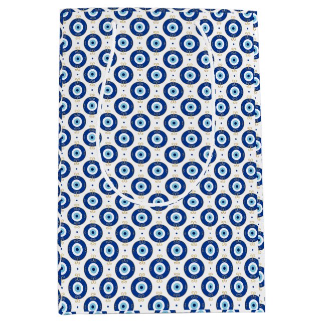 Modern Evil Eye Pattern Blue & Gold Protection Medium Gift Bag (Front)