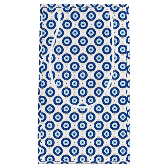 Modern Evil Eye Pattern Blue & Gold Protection Small Gift Bag (Front)