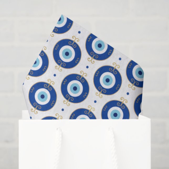 Modern Evil Eye Pattern Blue & Gold Protection Tissue Paper (Gift Bag)