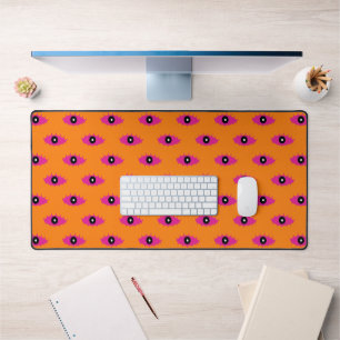 Modern Evil Eye Pattern Burnt Orange BOHO Chic Desk Mat
