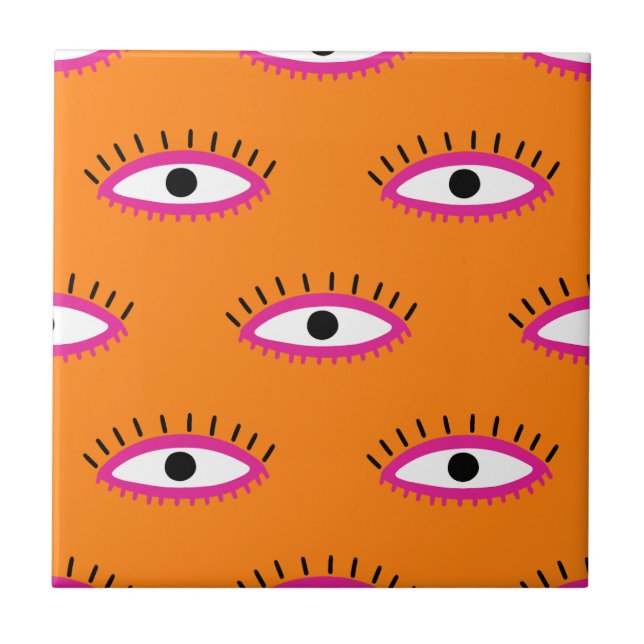 Modern Evil Eye Pattern Burnt Orange Boho Tile (Front)