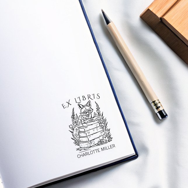 Modern Ex Libris Fox Bookplate Rubber Stamp (Creator Uploaded)