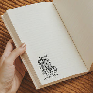 Modern Ex Libris Owl Bookplate Rubber Stamp