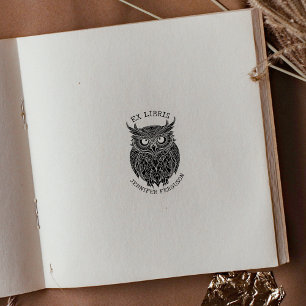 Modern Ex Libris Vintage Owl, Custom Book Rubber Stamp