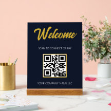 Modern Executive Navy Blue & Gold Acrylic QR Table