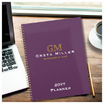 Modern Executive Plum Purple Gold Monogram Planner<br><div class="desc">Modern plum purple design with classic gold and white typography personalised for professional executive. Customise with year and type of planner in the front and favourite quote or tag line in the back.</div>