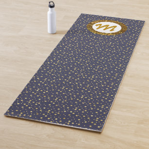 Modern Exercise Yoga Monogram Gold Glitter Blue Mat