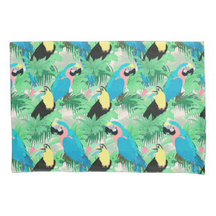 Modern Exotic Birds & Foliage Tropical Design Pillowcase