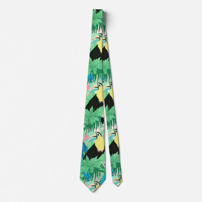 Modern Exotic Birds & Foliage Tropical Design Tie (Front)