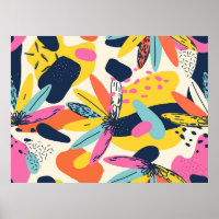 Modern exotic jungle plants illustration pattern.