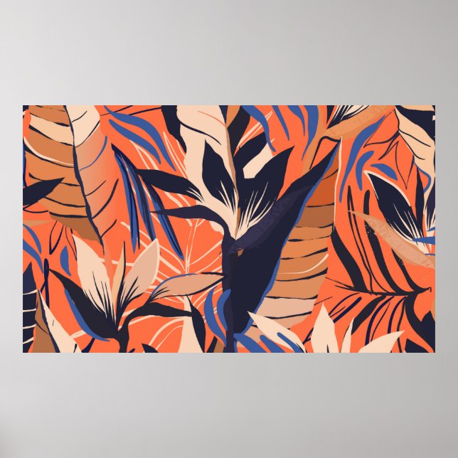Modern exotic jungle plants illustration pattern.  poster (Front)