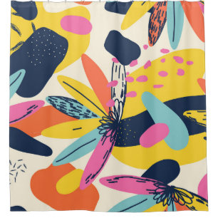 Modern exotic jungle plants illustration pattern. Shower Curtain