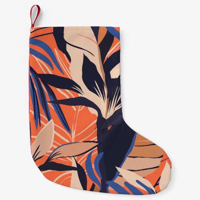 Modern exotic jungle plants illustration pattern.  small christmas stocking (Front)