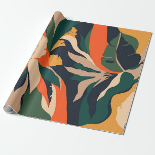 Modern exotic jungle plants illustration pattern.  wrapping paper