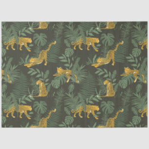 Modern Exotic Leaves and Leopard Pattern Tissue Paper